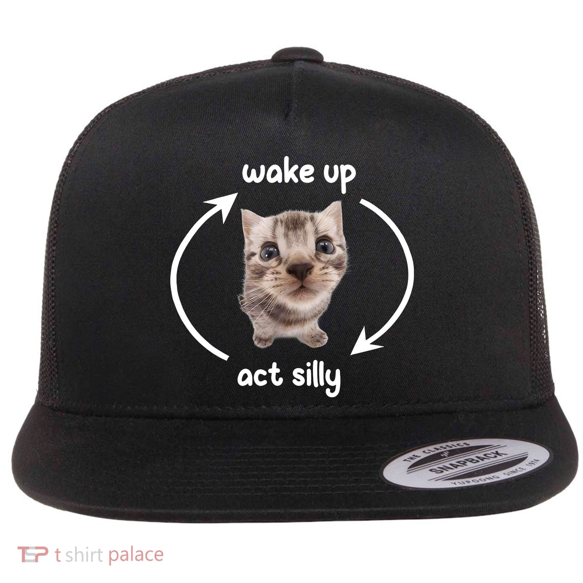 Wake Up Act Silly Cat Wake Up Act Silly Cat Women Flat Bill Trucker Hat