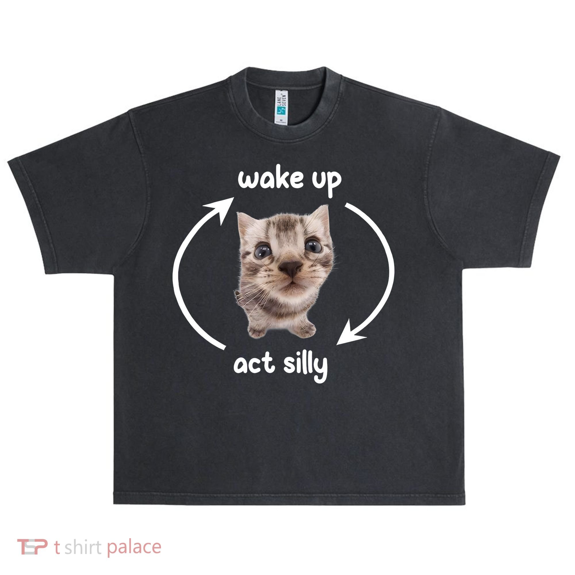 Wake Up Act Silly Cat Wake Up Act Silly Cat Women Urban Oversized Heavyweight T-Shirt