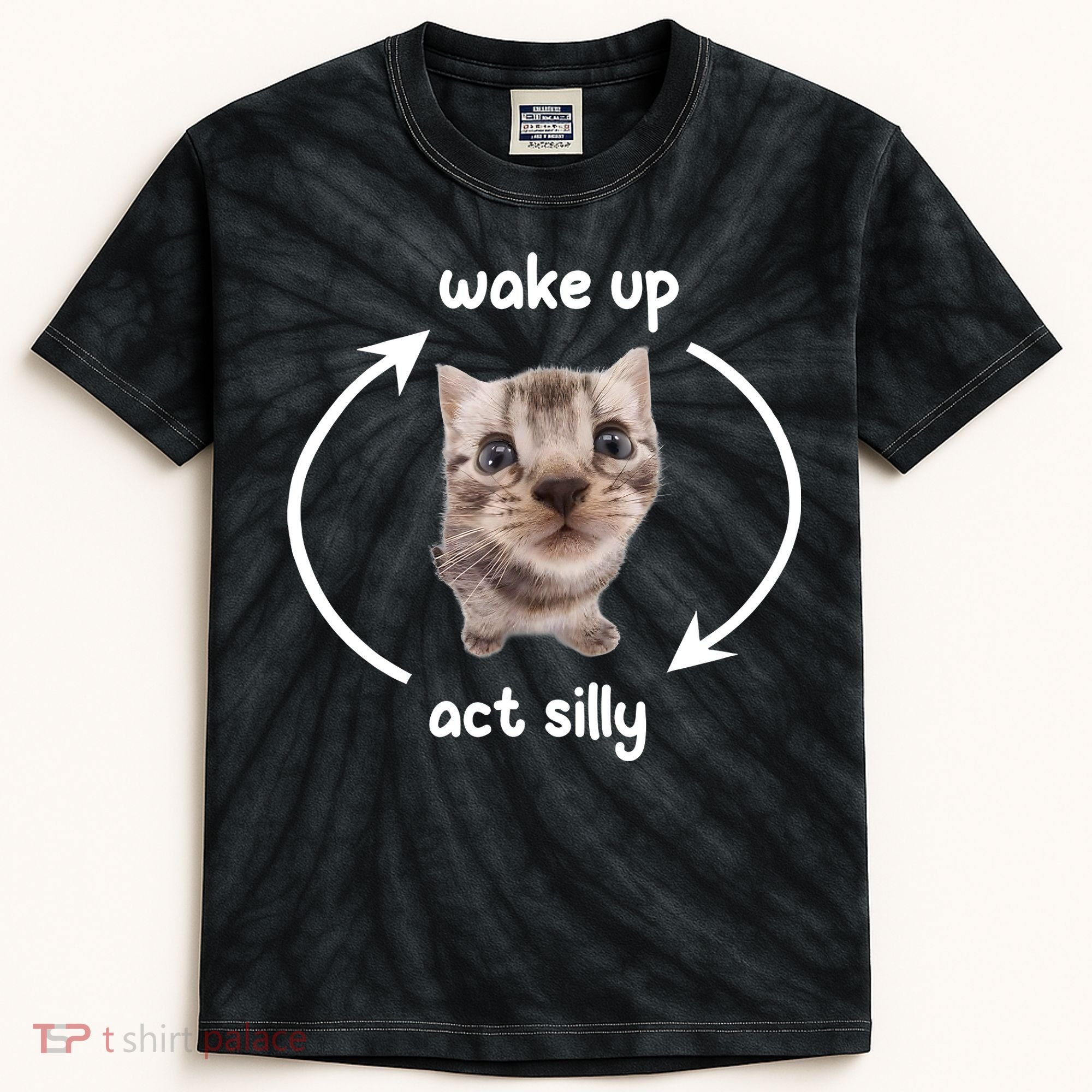 Wake Up Act Silly Cat Wake Up Act Silly Cat Women Kids Tie-Dye T-Shirt