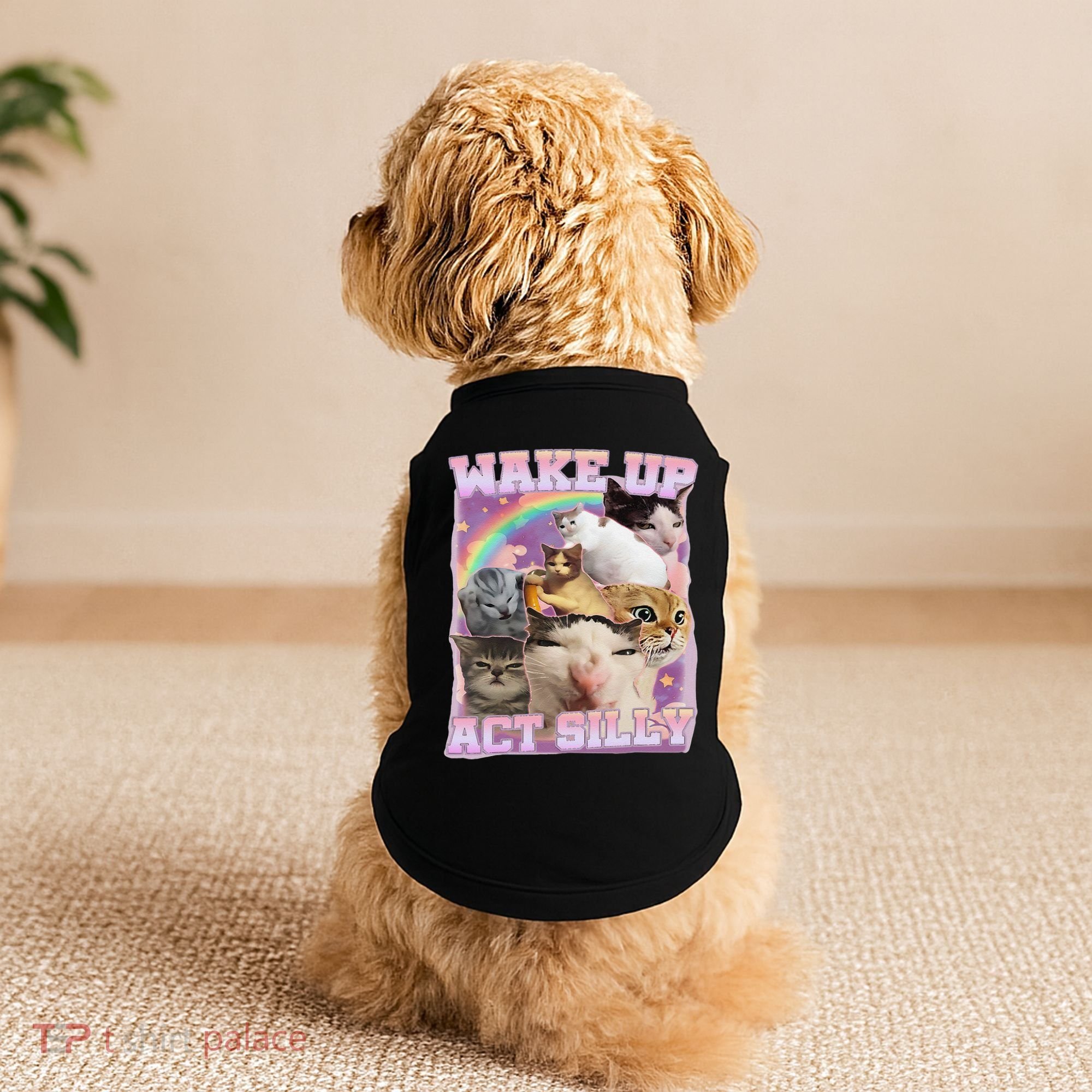 Wake Up Act Silly Funny Cat Meme Lover Cat Doggie Tank