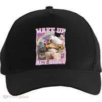 Wake Up Act Silly Funny Cat Meme Lover Cat Five-Panel Snapback Cap thumb 0