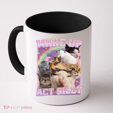 Wake Up Act Silly Funny Cat Meme Lover Cat Coffee Mug