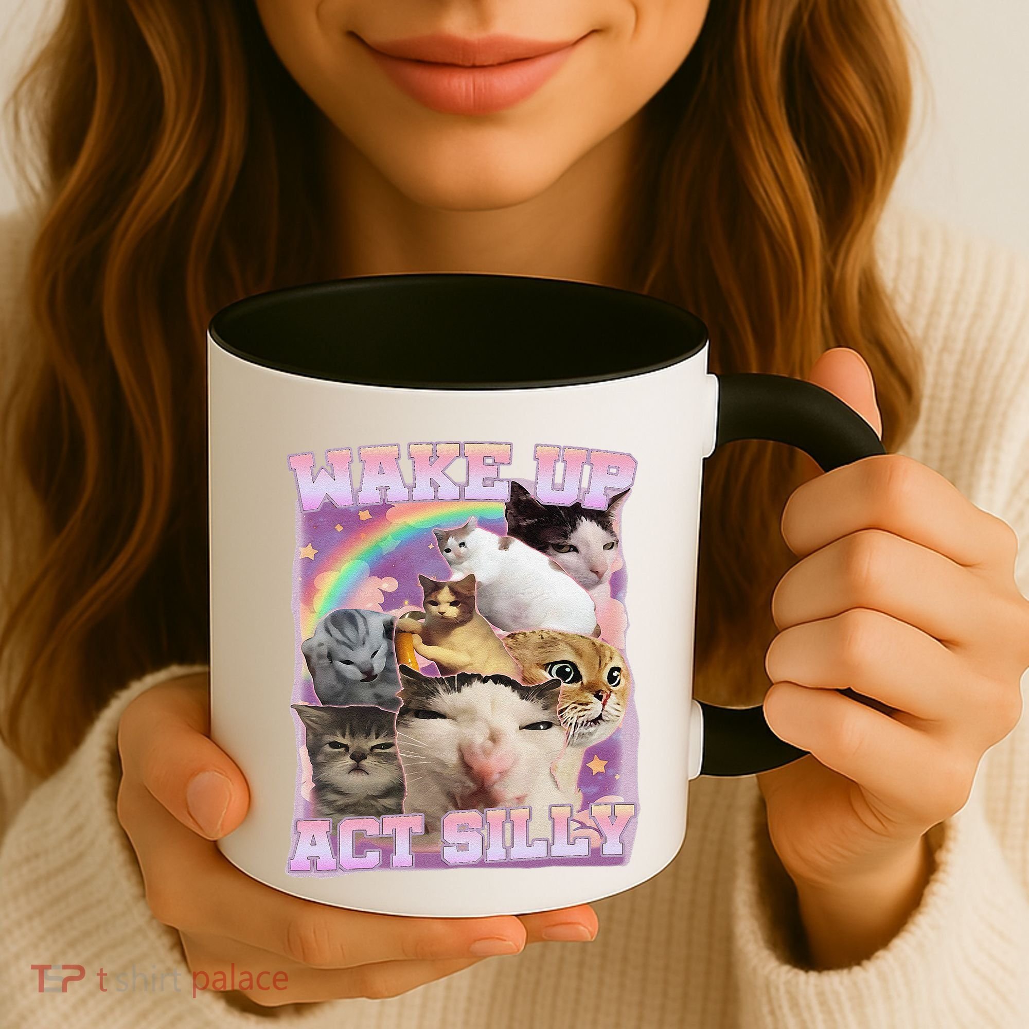 Wake Up Act Silly Funny Cat Meme Lover Cat Coffee Mug