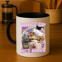 Wake Up Act Silly Funny Cat Meme Lover Cat Coffee Mug thumb 4