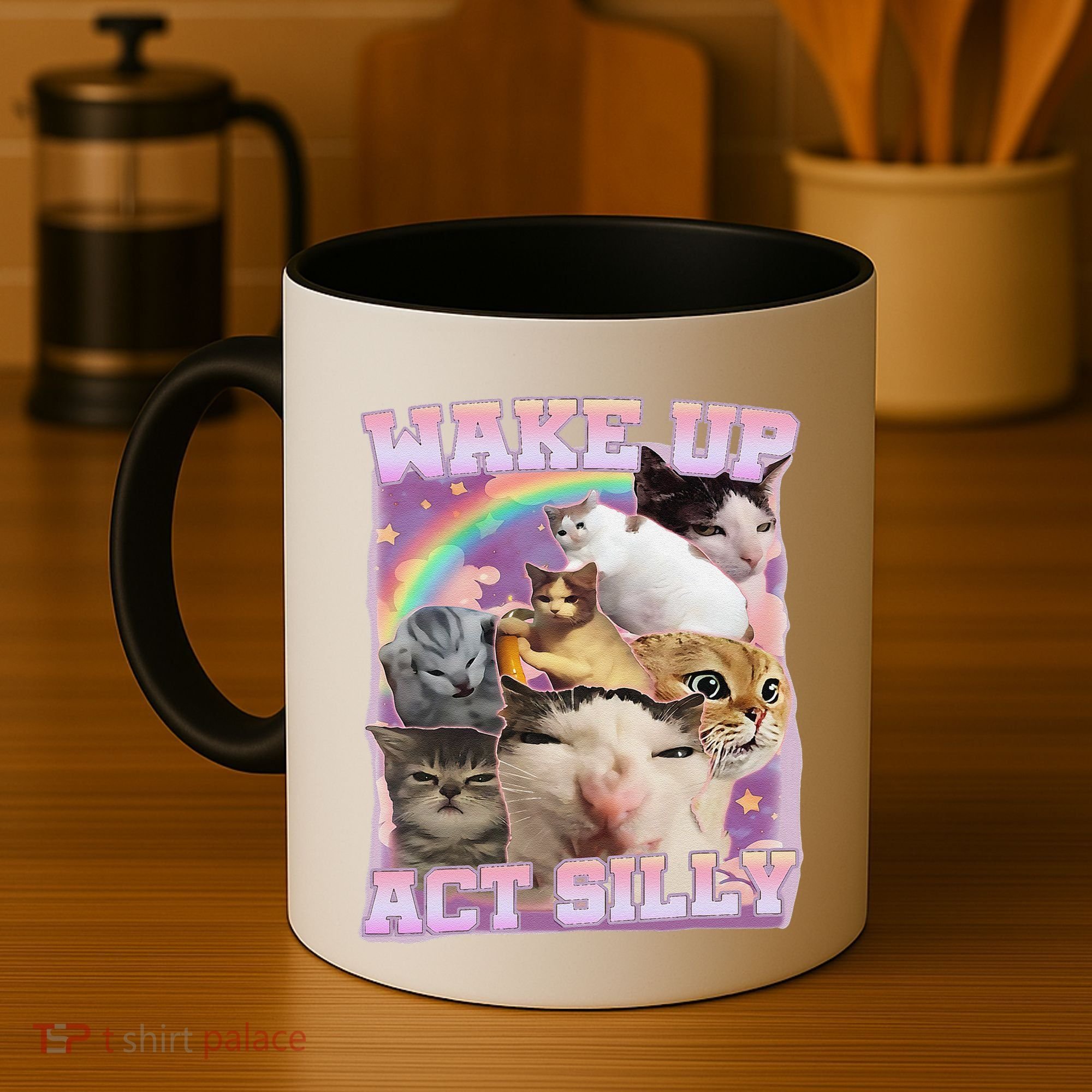 Wake Up Act Silly Funny Cat Meme Lover Cat Coffee Mug