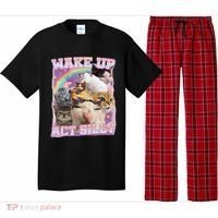 Wake Up Act Silly Funny Cat Meme Lover Cat Pajama Set thumb 0