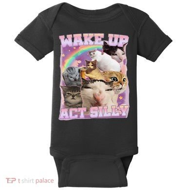 Wake Up Act Silly Funny Cat Meme Lover Cat Baby Bodysuit