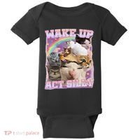 Wake Up Act Silly Funny Cat Meme Lover Cat Baby Bodysuit thumb 0