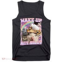 Wake Up Act Silly Funny Cat Meme Lover Cat Tank Top thumb 0