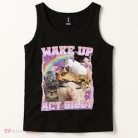 Wake Up Act Silly Funny Cat Meme Lover Cat Tank Top thumb 2