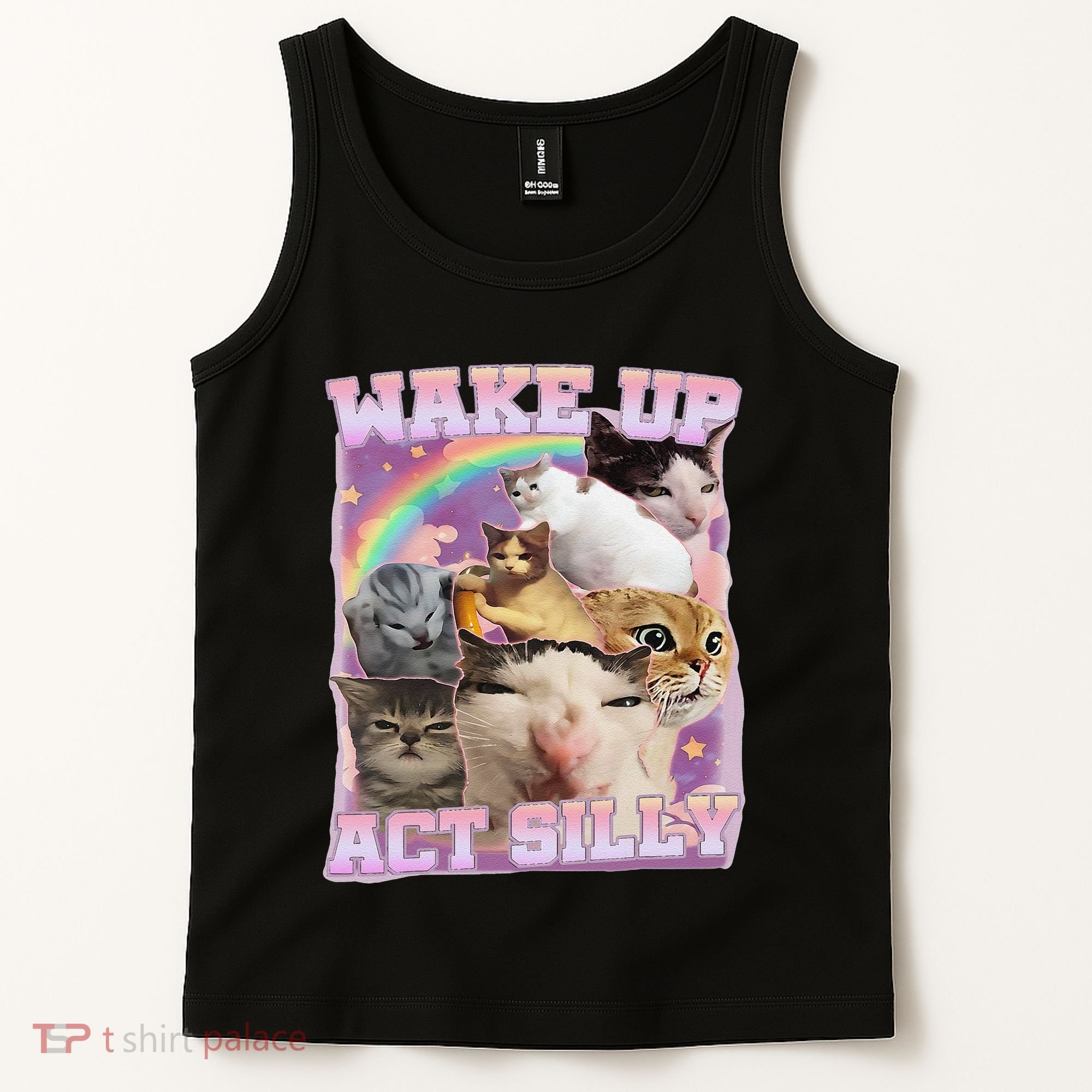 Wake Up Act Silly Funny Cat Meme Lover Cat Tank Top