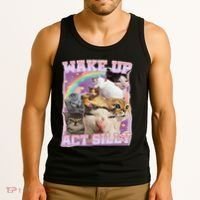 Wake Up Act Silly Funny Cat Meme Lover Cat Tank Top thumb 3