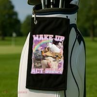 Wake Up Act Silly Funny Cat Meme Lover Cat Golf Towel thumb 2