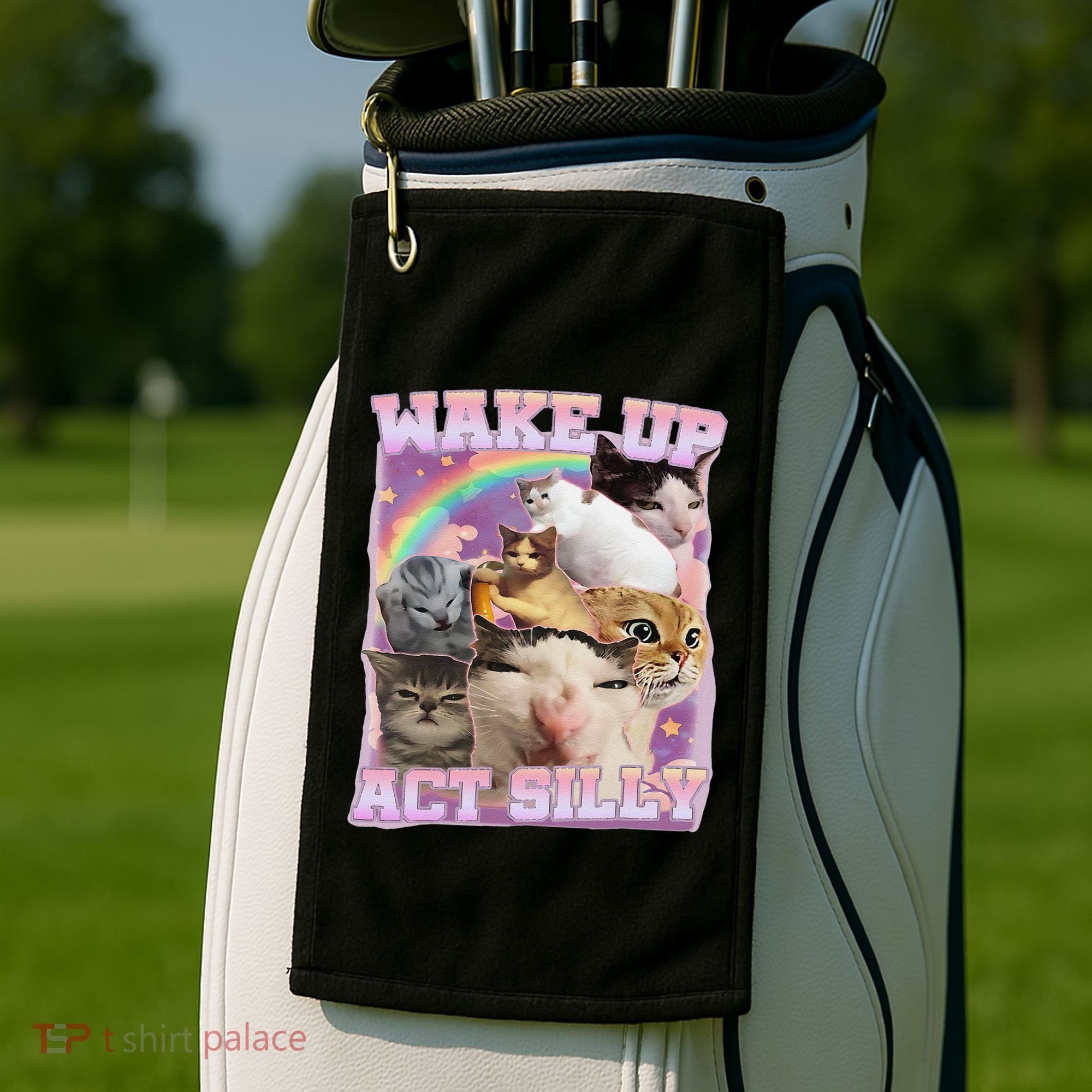 Wake Up Act Silly Funny Cat Meme Lover Cat Golf Towel