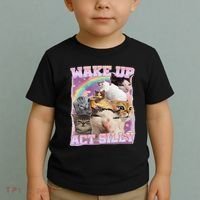 Wake Up Act Silly Funny Cat Meme Lover Cat Toddler T-Shirt thumb 2