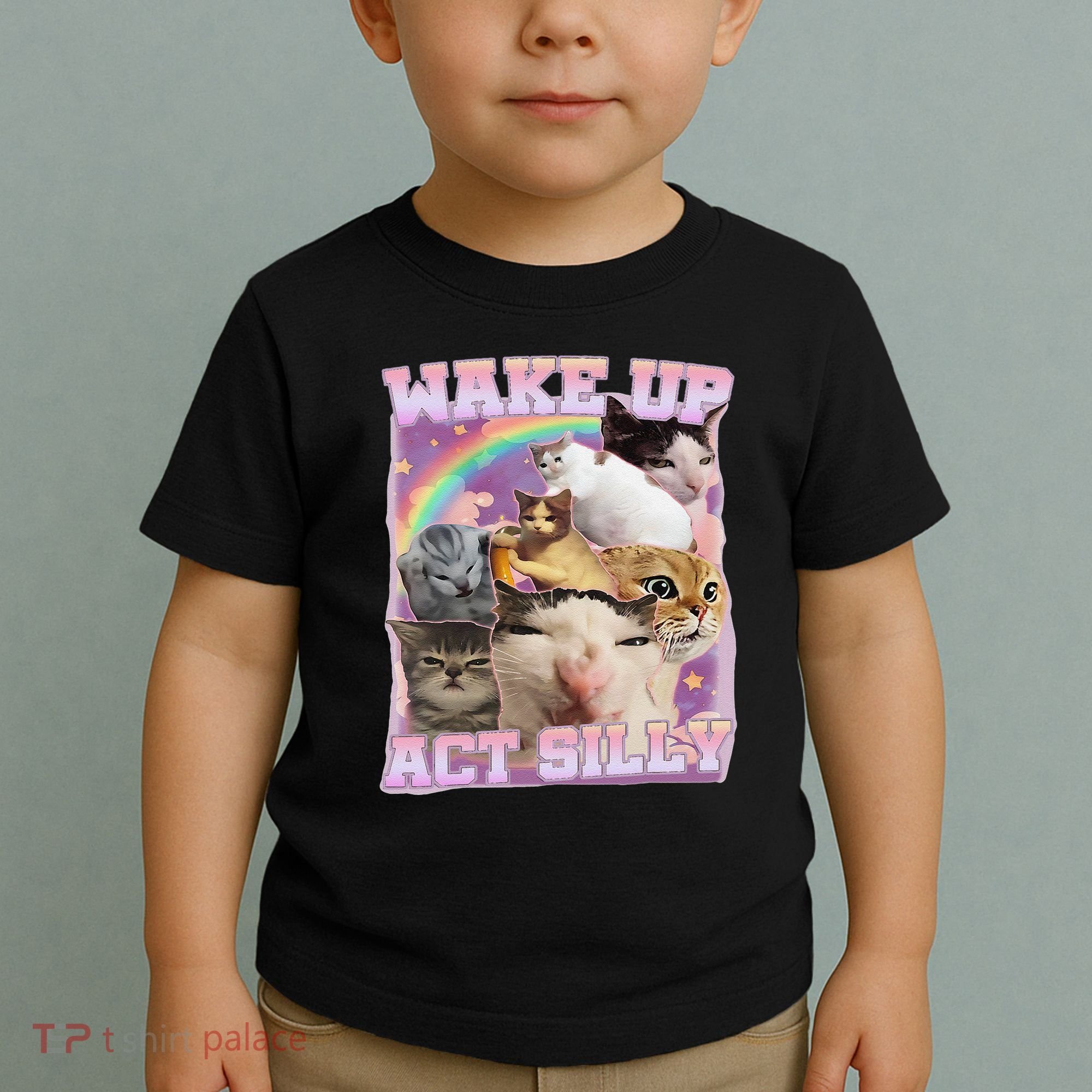 Wake Up Act Silly Funny Cat Meme Lover Cat Toddler T-Shirt