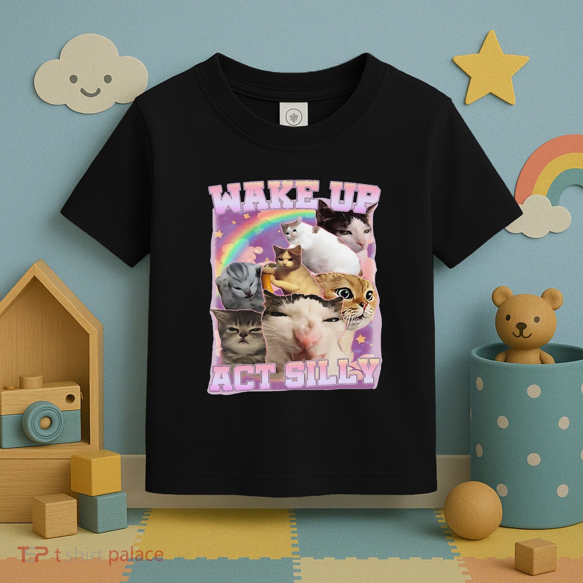 Wake Up Act Silly Funny Cat Meme Lover Cat Toddler T-Shirt