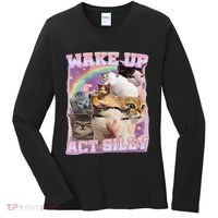 Wake Up Act Silly Funny Cat Meme Lover Cat Women's Long Sleeve Shirt thumb 0