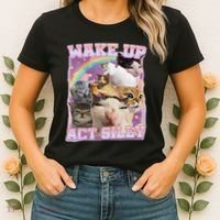 Wake Up Act Silly Funny Cat Meme Lover Cat Women's T-Shirt thumb 2