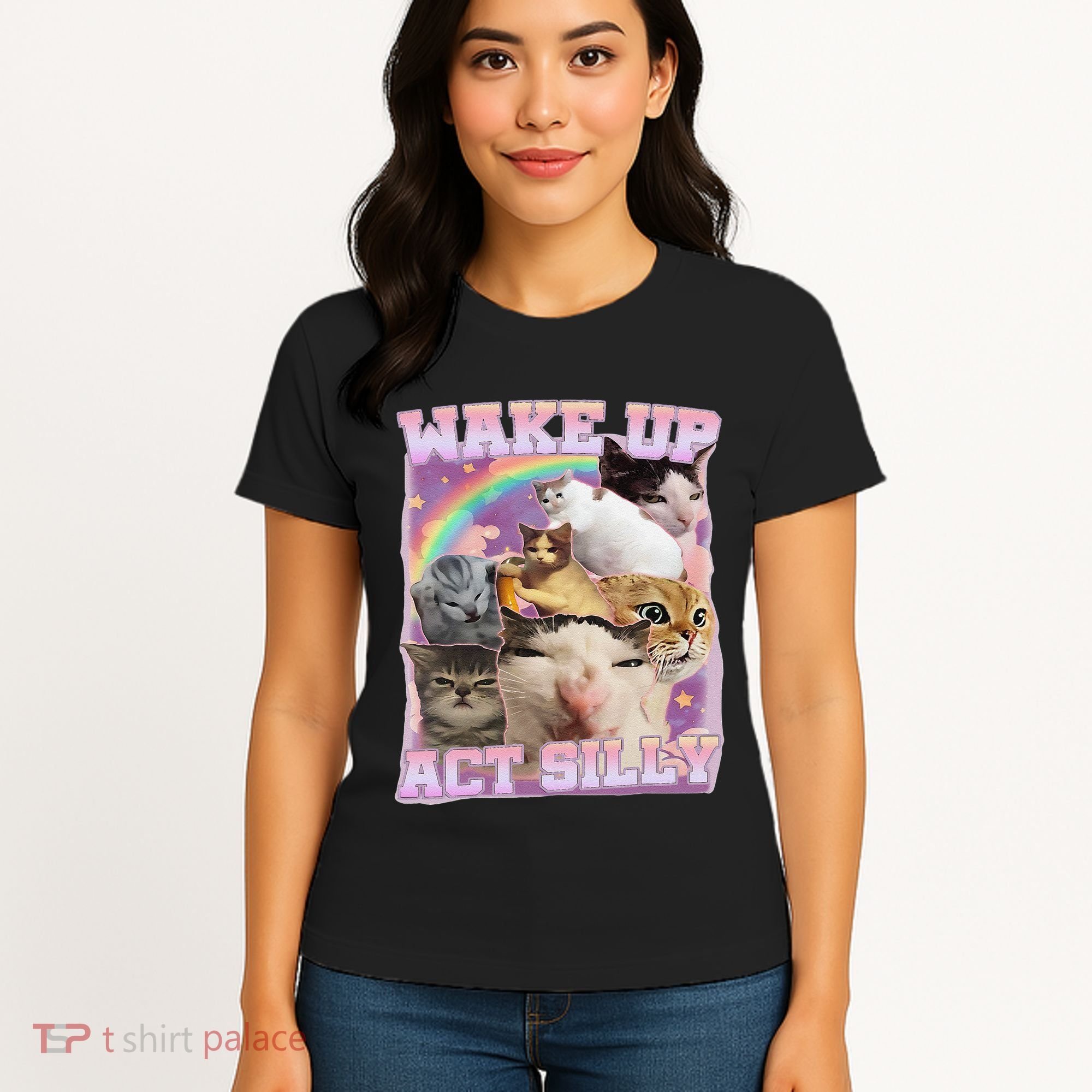 Wake Up Act Silly Funny Cat Meme Lover Cat Women's T-Shirt