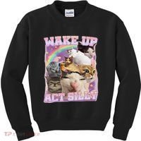 Wake Up Act Silly Funny Cat Meme Lover Cat Kids Sweatshirt thumb 0