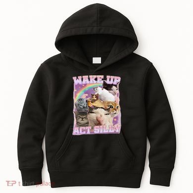 Wake Up Act Silly Funny Cat Meme Lover Cat Kids Hoodie