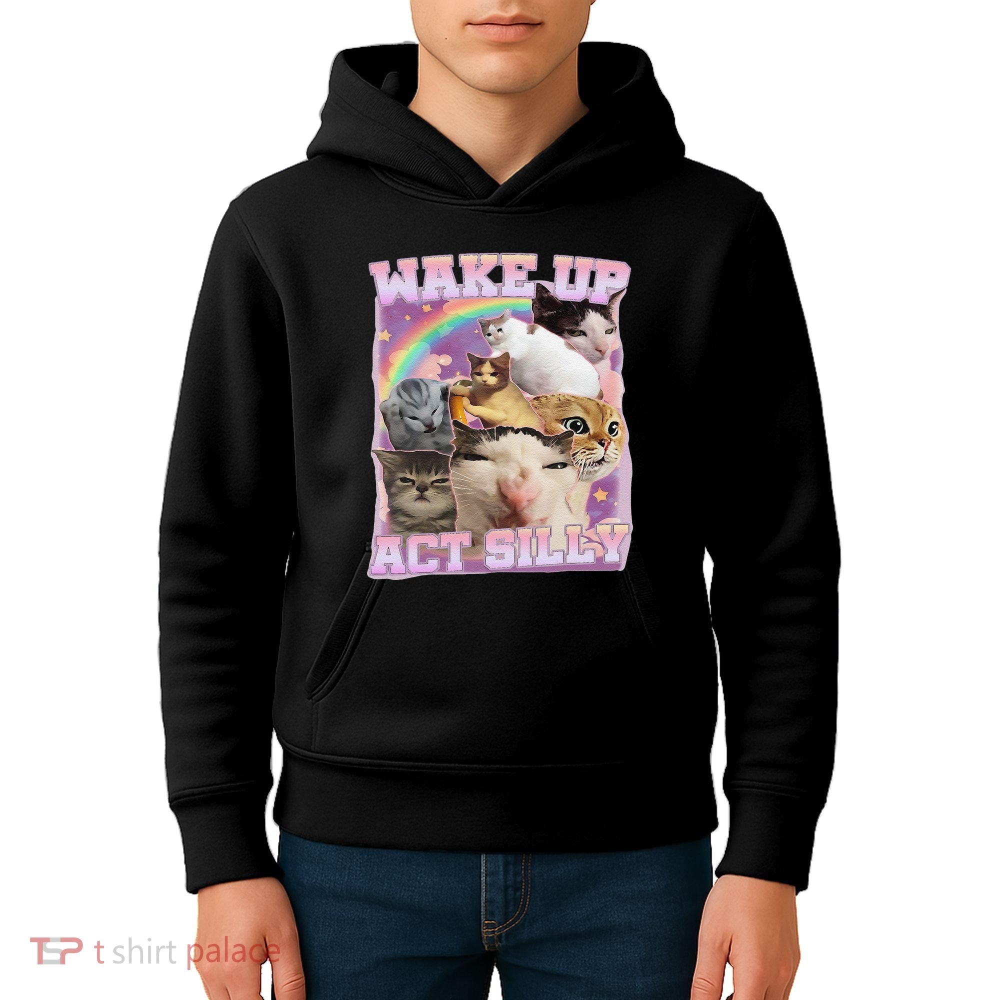 Wake Up Act Silly Funny Cat Meme Lover Cat Kids Hoodie