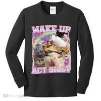 Wake Up Act Silly Funny Cat Meme Lover Cat Kids Long Sleeve Shirt thumb 0