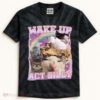 Wake Up Act Silly Funny Cat Meme Lover Cat Kids Tie-Dye T-Shirt thumb 0