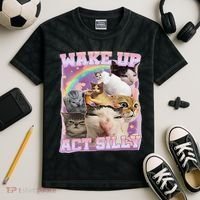 Wake Up Act Silly Funny Cat Meme Lover Cat Kids Tie-Dye T-Shirt thumb 2