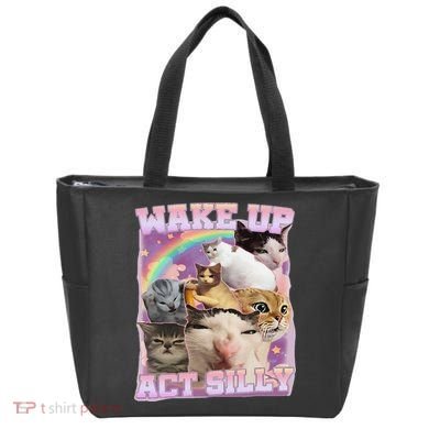 Wake Up Act Silly Funny Cat Meme Lover Cat Tote Bag
