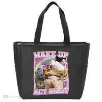 Wake Up Act Silly Funny Cat Meme Lover Cat Tote Bag thumb 0