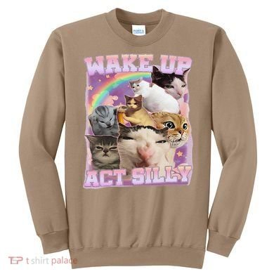 Wake Up Act Silly Funny Cat Meme Lover Cat Sweatshirt