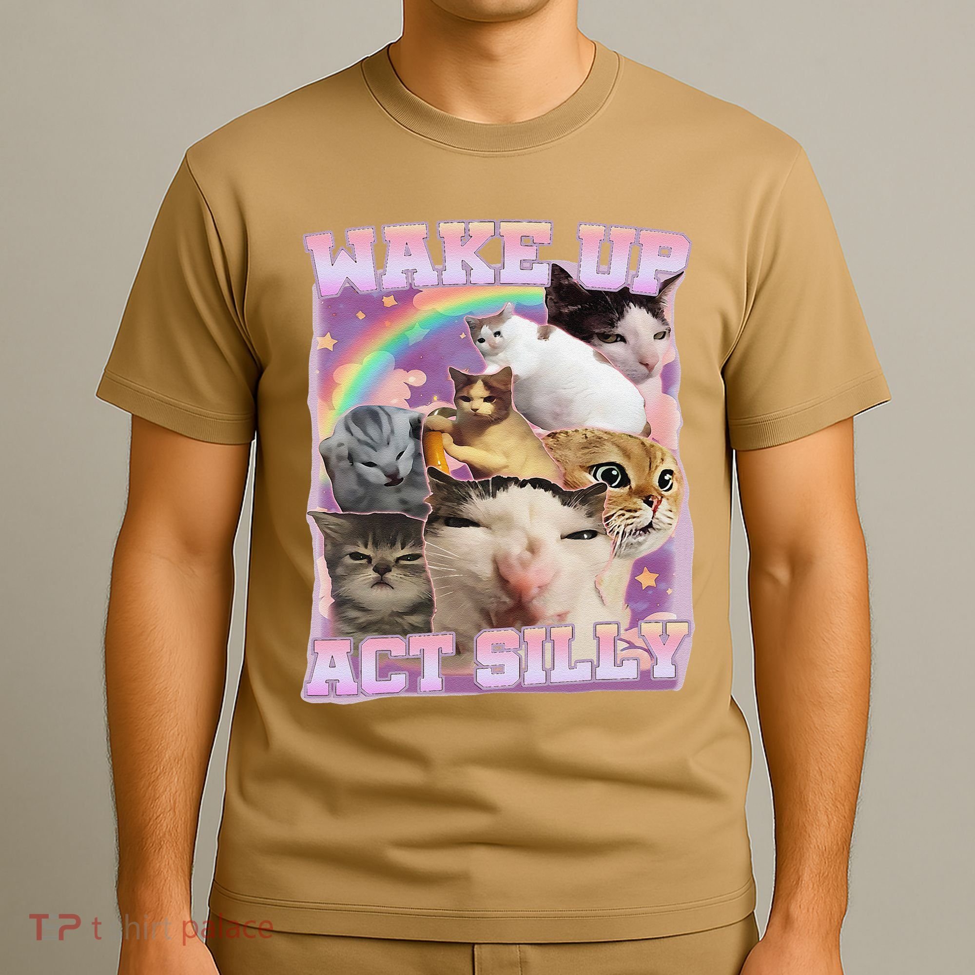 Wake Up Act Silly Funny Cat Meme Lover Cat T-Shirt