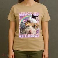 Wake Up Act Silly Funny Cat Meme Lover Cat T-Shirt thumb 4