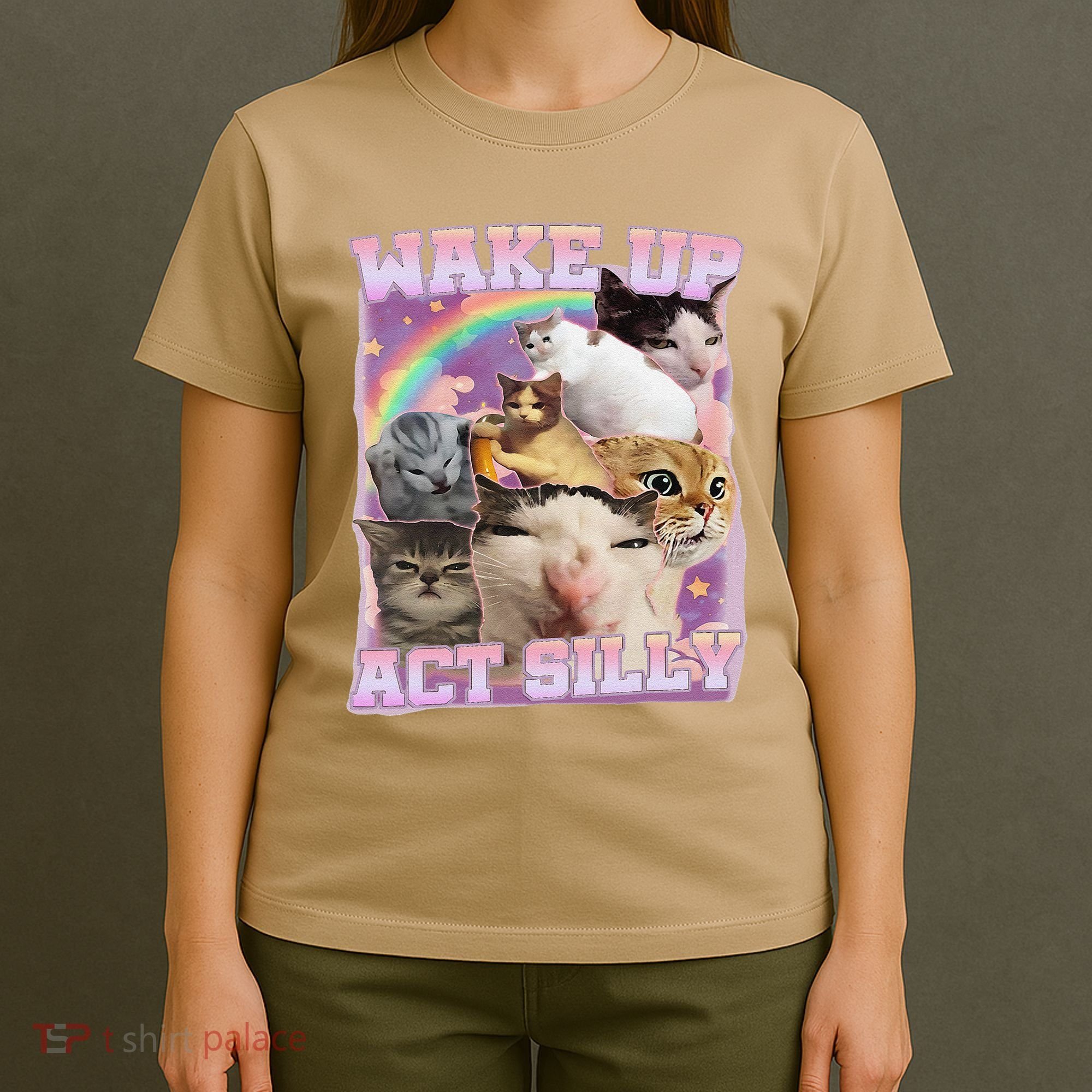 Wake Up Act Silly Funny Cat Meme Lover Cat T-Shirt
