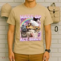 Wake Up Act Silly Funny Cat Meme Lover Cat T-Shirt thumb 6