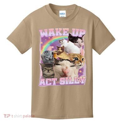 Wake Up Act Silly Funny Cat Meme Lover Cat Kids T-Shirt