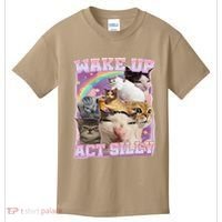 Wake Up Act Silly Funny Cat Meme Lover Cat Kids T-Shirt thumb 0