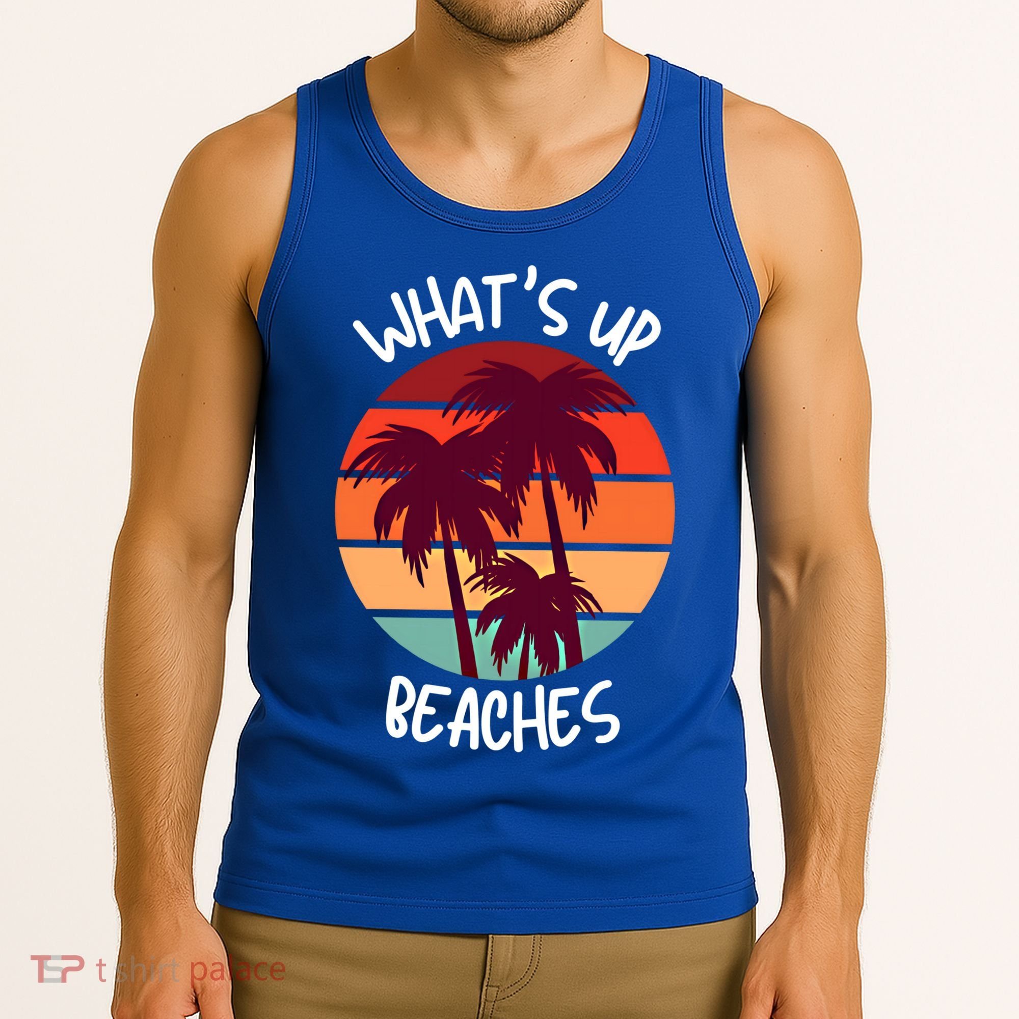 What's Up Beaches? Funny Vacay Vacation Tee With Palm Trees Great Gift Tank Top