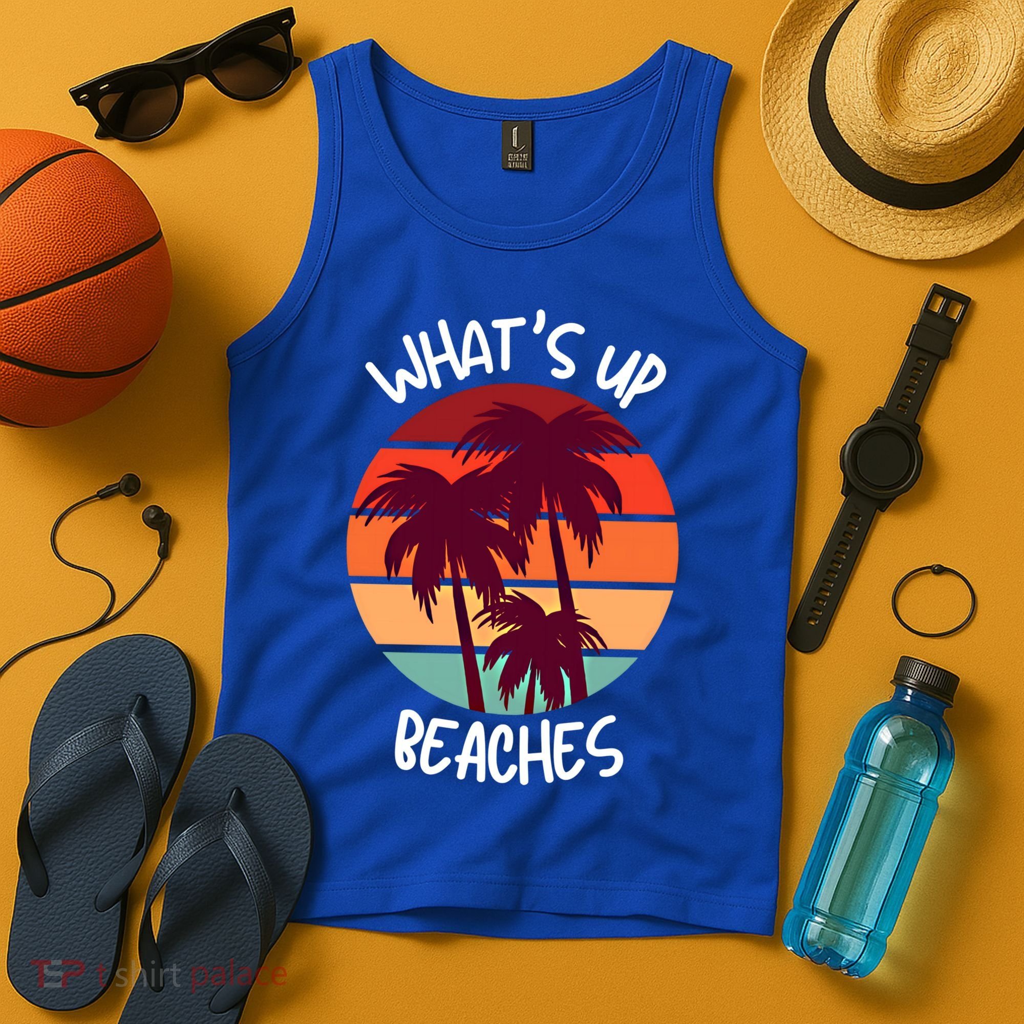 What's Up Beaches? Funny Vacay Vacation Tee With Palm Trees Great Gift Tank Top
