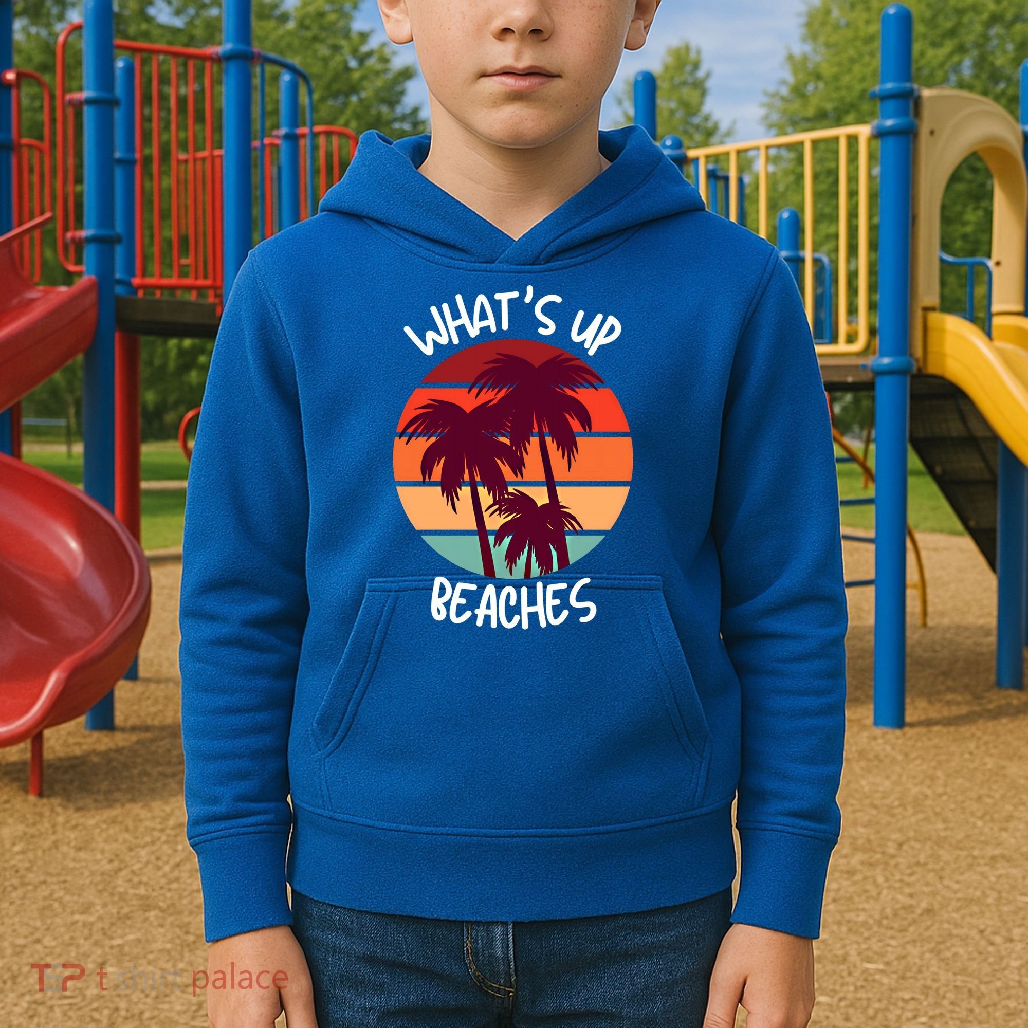 What's Up Beaches? Funny Vacay Vacation Tee With Palm Trees Great Gift Kids Hoodie