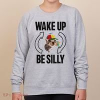 Wake Up Be Silly Repeat Cat Meme Cat Eat Rainbow Candy Women's Sweatshirt thumb 0
