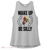 Wake Up Be Silly Repeat Cat Meme Cat Eat Rainbow Candy Ladies PosiCharge Tri-Blend Wicking Tank thumb 0