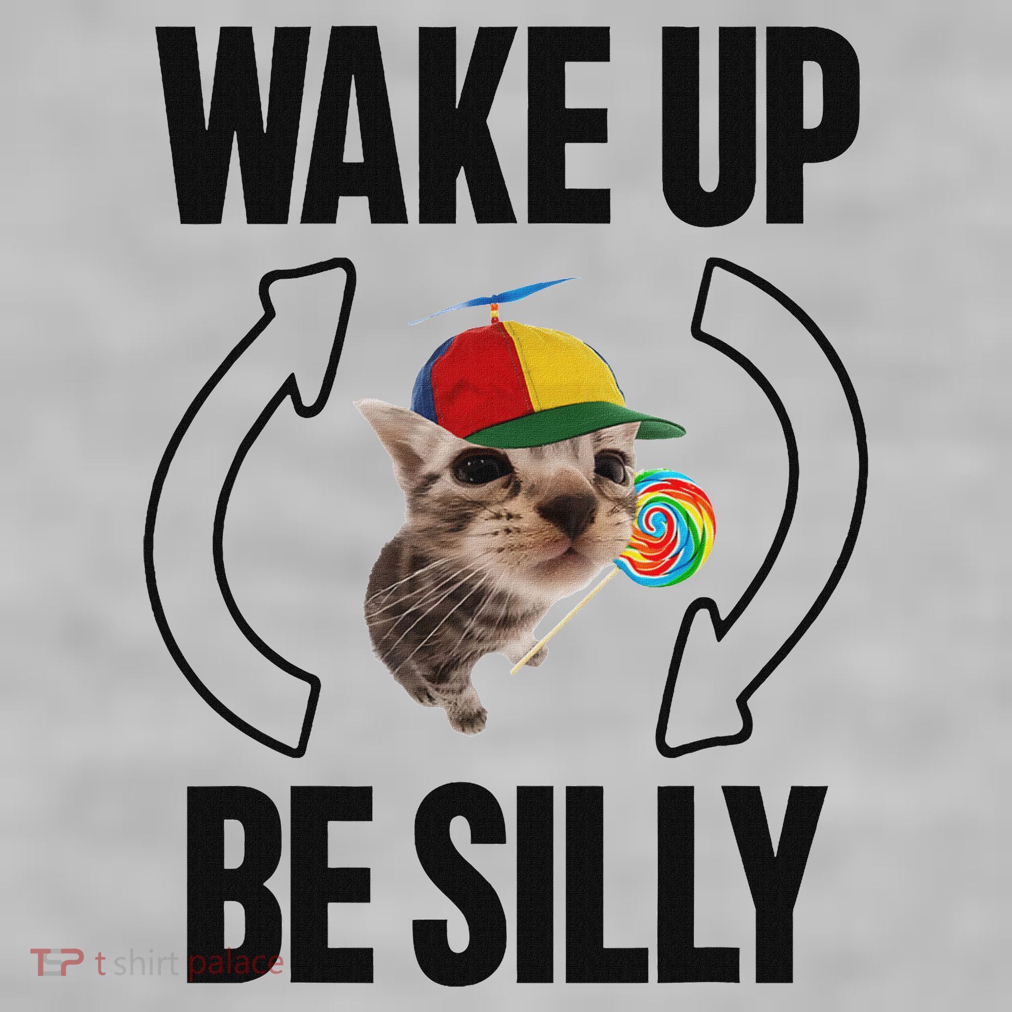 Wake Up Be Silly Repeat Cat Meme Cat Eat Rainbow Candy Ladies PosiCharge Tri-Blend Wicking Tank