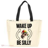 Wake Up Be Silly Repeat Cat Meme Cat Eat Rainbow Candy Tote Bag thumb 0