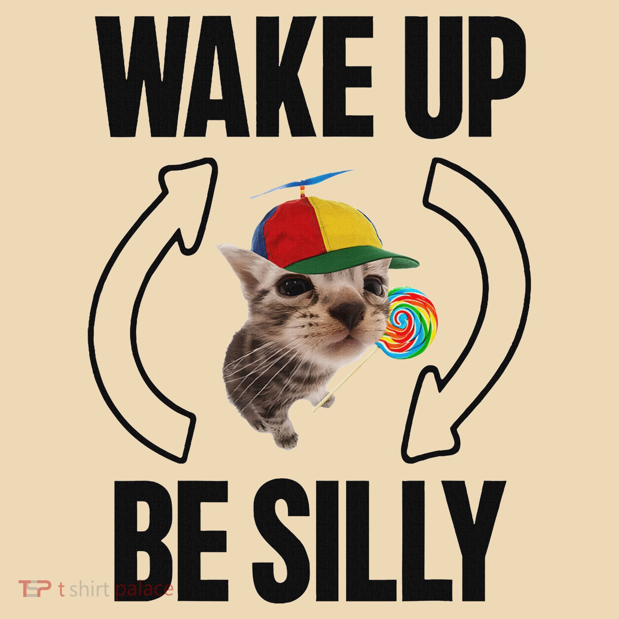 Wake Up Be Silly Repeat Cat Meme Cat Eat Rainbow Candy Tote Bag
