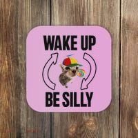 Wake Up Be Silly Repeat Cat Meme Cat Eat Rainbow Candy Coaster thumb 0