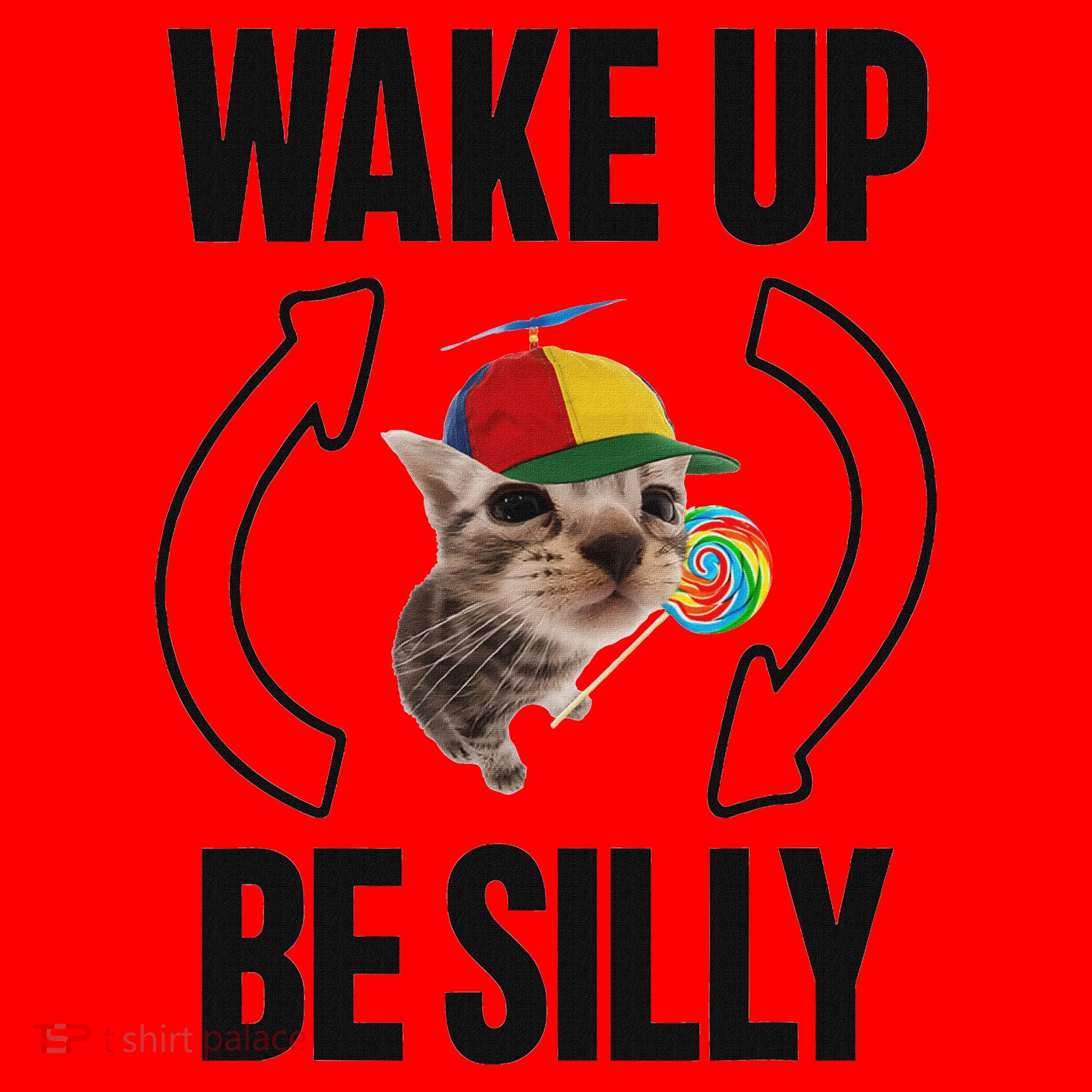 Wake Up Be Silly Repeat Cat Meme Cat Eat Rainbow Candy Santa Hat