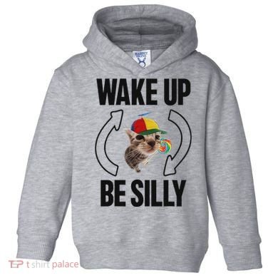 Wake Up Be Silly Repeat Cat Meme Cat Eat Rainbow Candy Toddler Hoodie